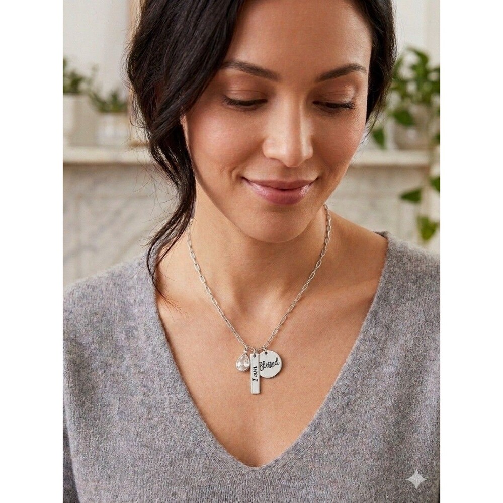 Belk Silverworks Sterling Silver Necklace W/ "Blessed" Rectangular Pendant - NIB